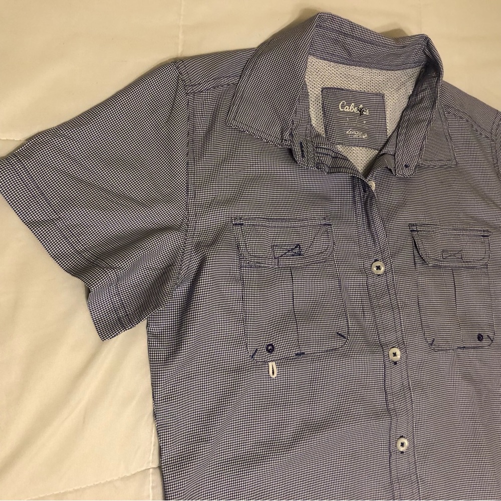 Cabela's women’s Navy Checkered Shirt, short sleeve cooling style,new with tags